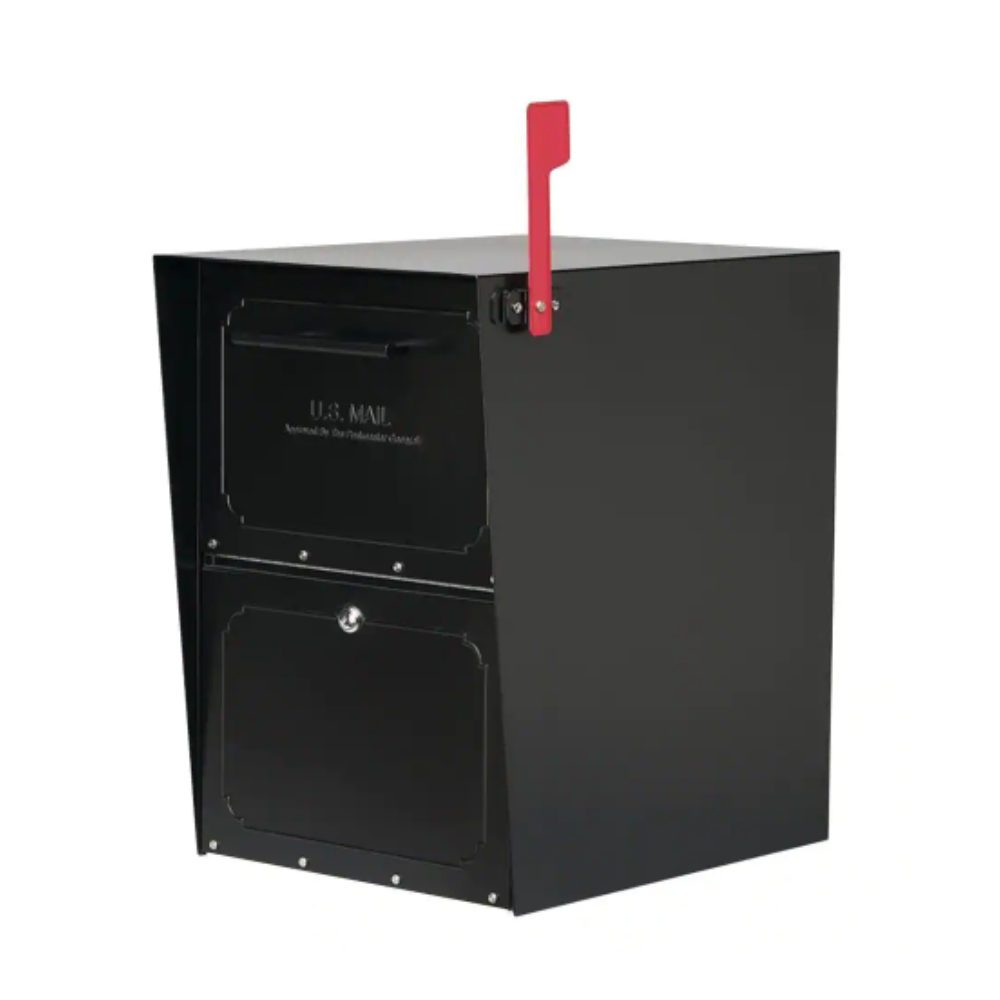 Architectural Mailboxes Oasis Black. Extra Large. Steel. Locking. Post Mount or Column Mount Mailbox with Outgoing Mail Indicator