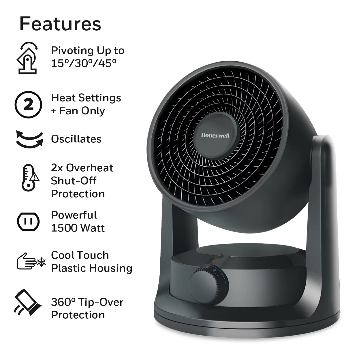 Honeywell Turbo Force Fan Forced Personal Heater. Black. HHF550B