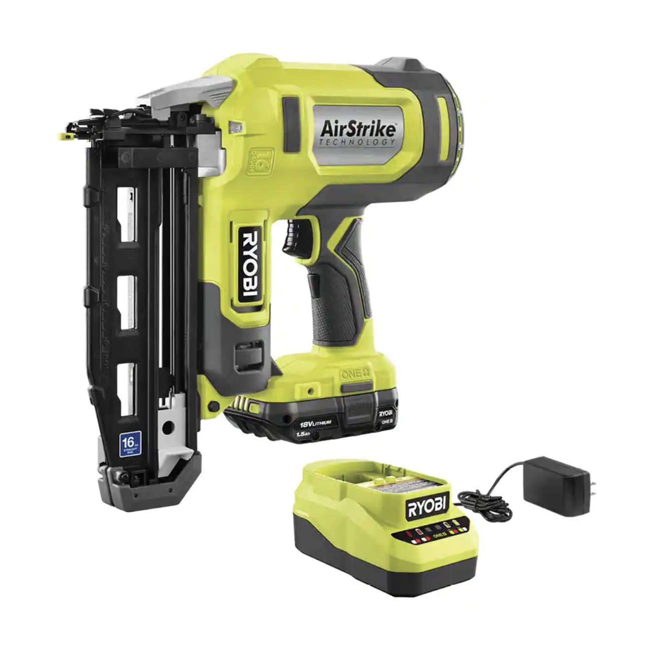 Ryobi ONE+ 18V 16-Gauge Cordless AirStrike Finish Nailer with 1.5 Ah Battery and Charger (P326KN)