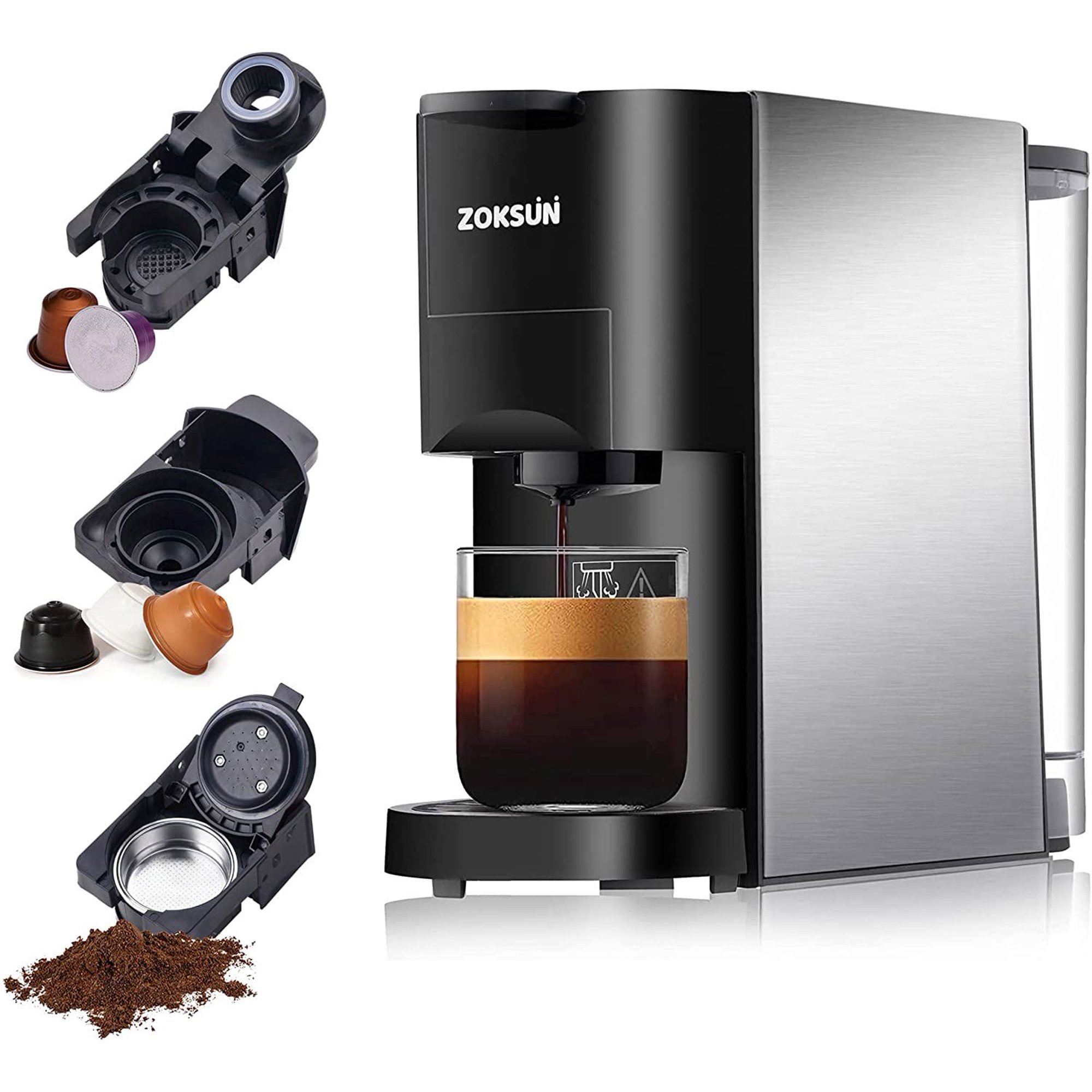 Zoksun 19 Bar Capsule Espresso Machine. 3-in-1 Coffee Machine for Nespresso Capsules OriginalLine. Dolce Gusto Coffee Pods & Ground Espresso