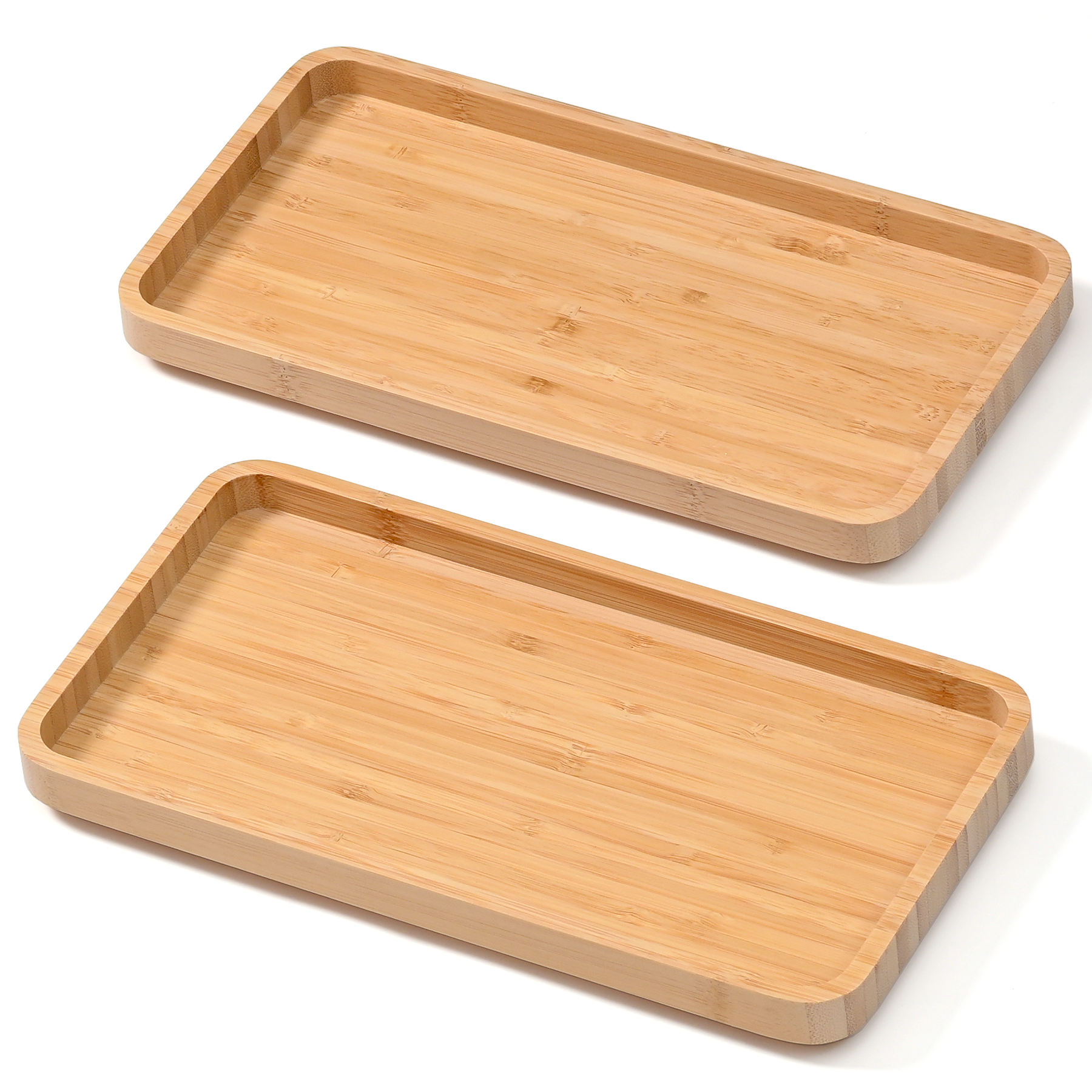 Toplio Bamboo Tray. Bathroom Counter Tray. Vanity Trays. 12 x 6 x 1 in. Set of 2