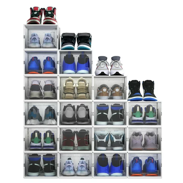 Yitahome 18Pcs Shoe Box Transparent Storage Stackable Sneaker Organizers Case. White-Large