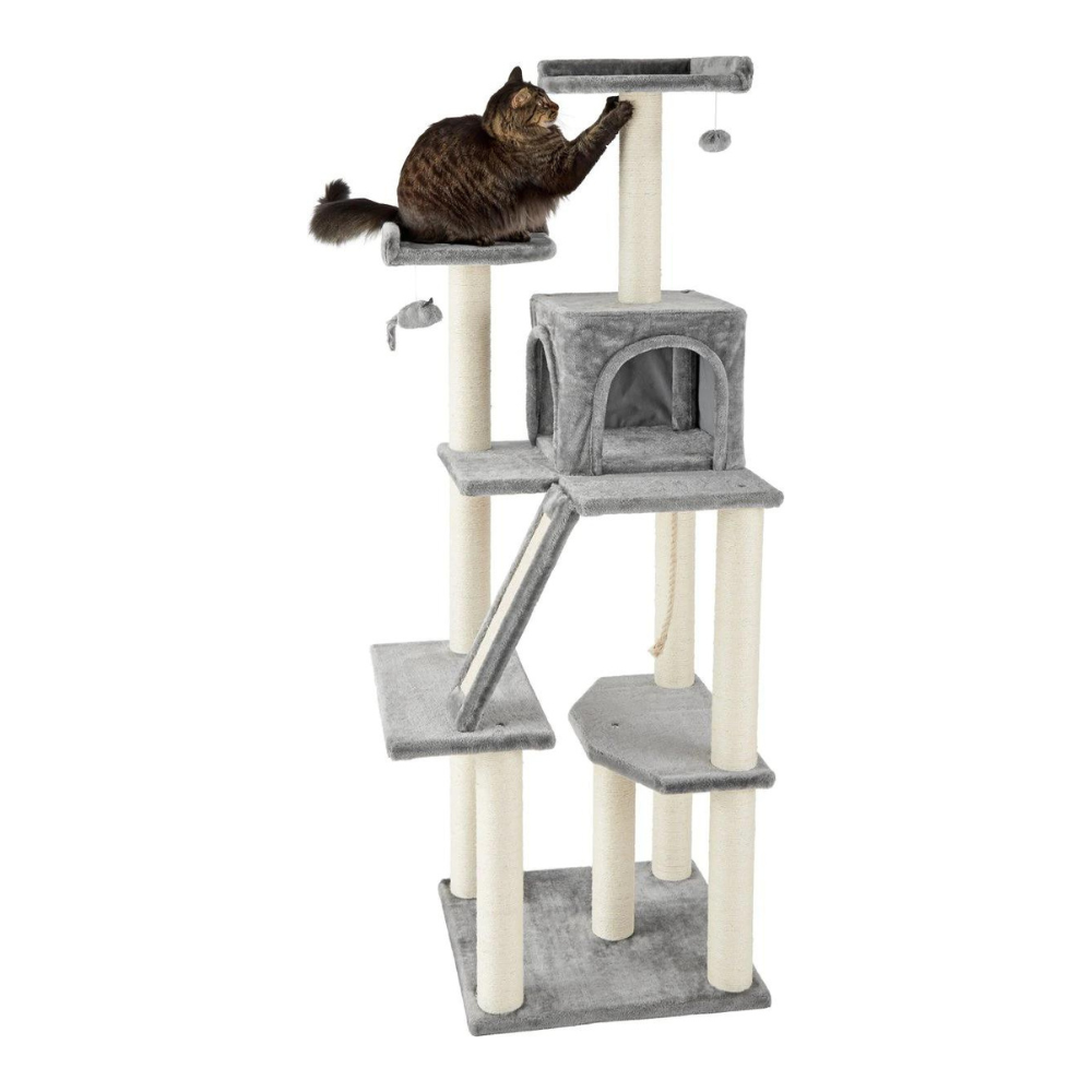 Frisco 68-in Faux Fur Cat Tree & Condo. Gray
