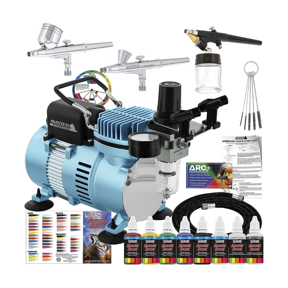 Master Airbrush Cool Runner II Dual Fan Air Compressor Professional Airbrushing System Kit