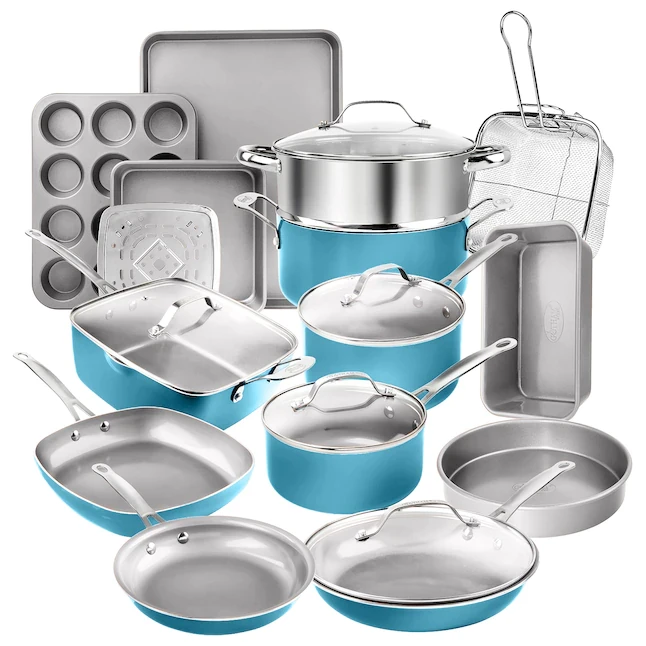 Gotham Steel 20-Piece - Aqua Blue 23.6-In Aluminum Cookware Set With Lid