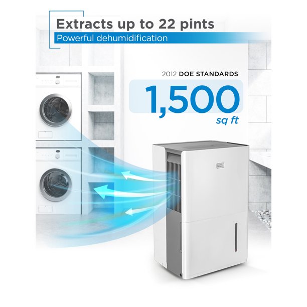 Black + Decker 22 Pint Dehumidifier For Medium To Large Spaces. Energy Star Certified. BD22MWSA