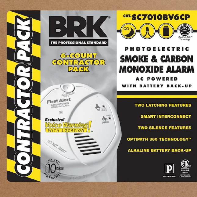First Alert 1043567 BRK 6-Pack AC Hardwired Combination Smoke and Carbon Monoxide Detector with Voice Alert