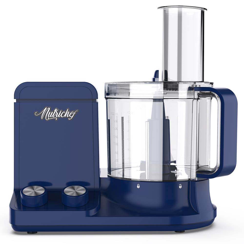 NutriChef NCFPBLU Multipurpose 12 Cup Food Processor. 6 Attachment Blade. Blue