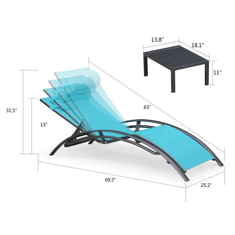 Arlmont & Co. Turquoise Blue Gerania Outdoor Metal Chaise Lounge with Table