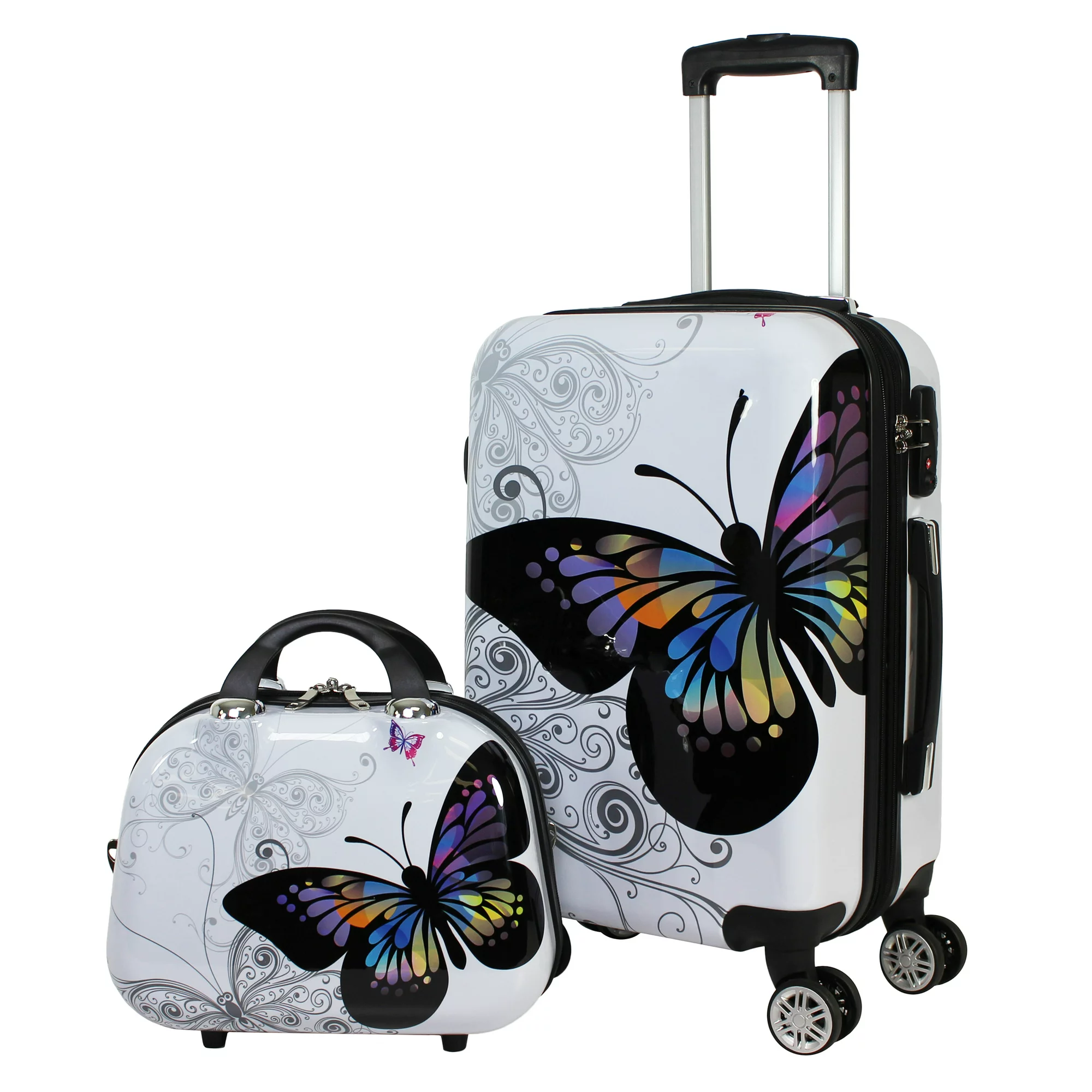World Traveler Butterfly 2-Piece Hardside Carry-on Spinner Luggage Set (14″ and 20″)