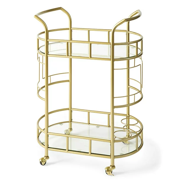 Better Homes & Gardens Gold Metal And Glass Fitzgerald Serving Bar Cart
