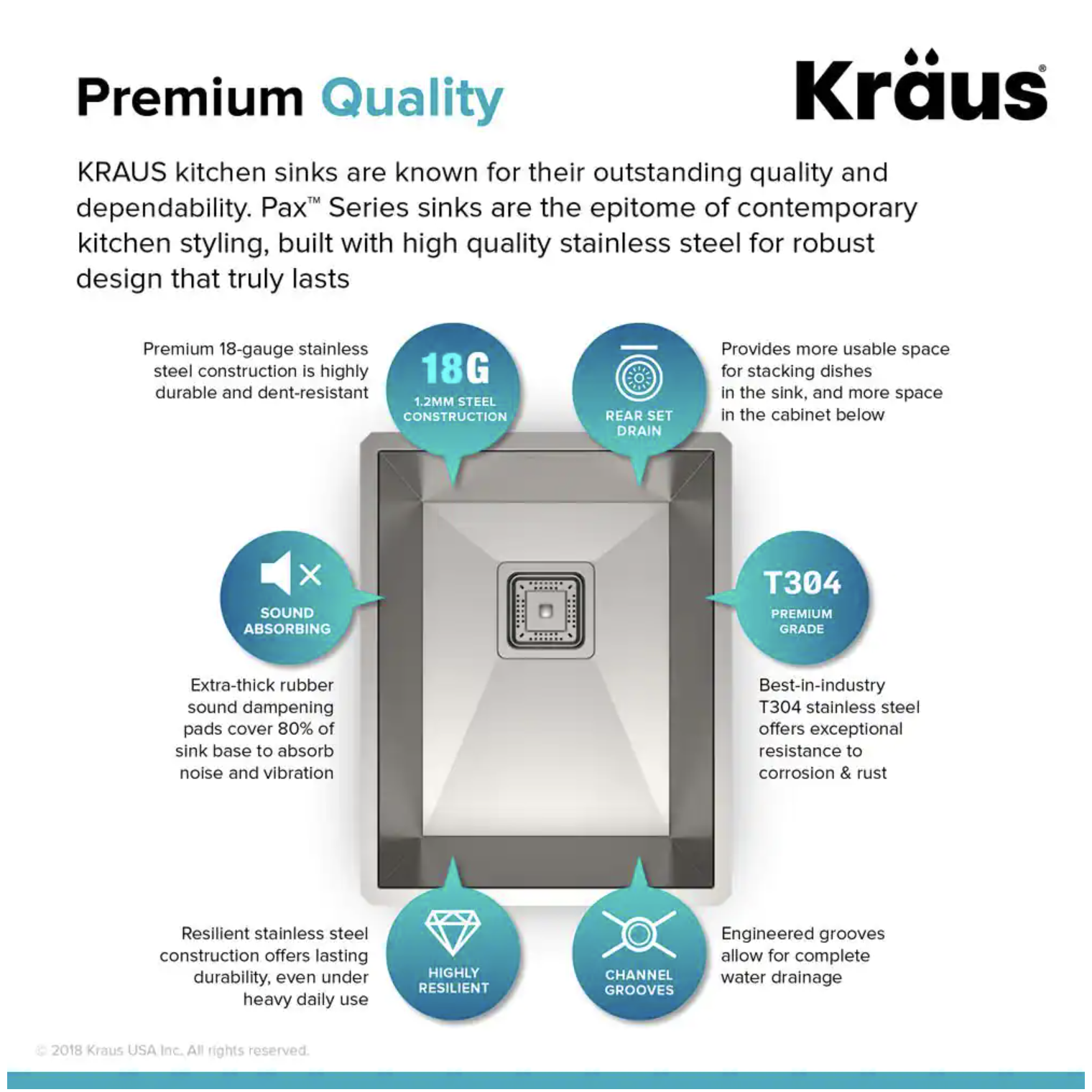 Kraus Pax Zero-Radius 16 Gauge Stainless Steel 15 in. Undermount Bar Sink