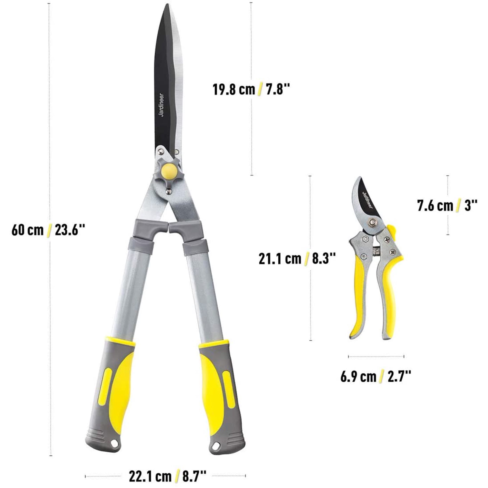 Jardineer 2 Pieces Professional Hedge Clippers. 23.6″ Heavy Duty Hedge Shears. 8.3″ Hand Pruners