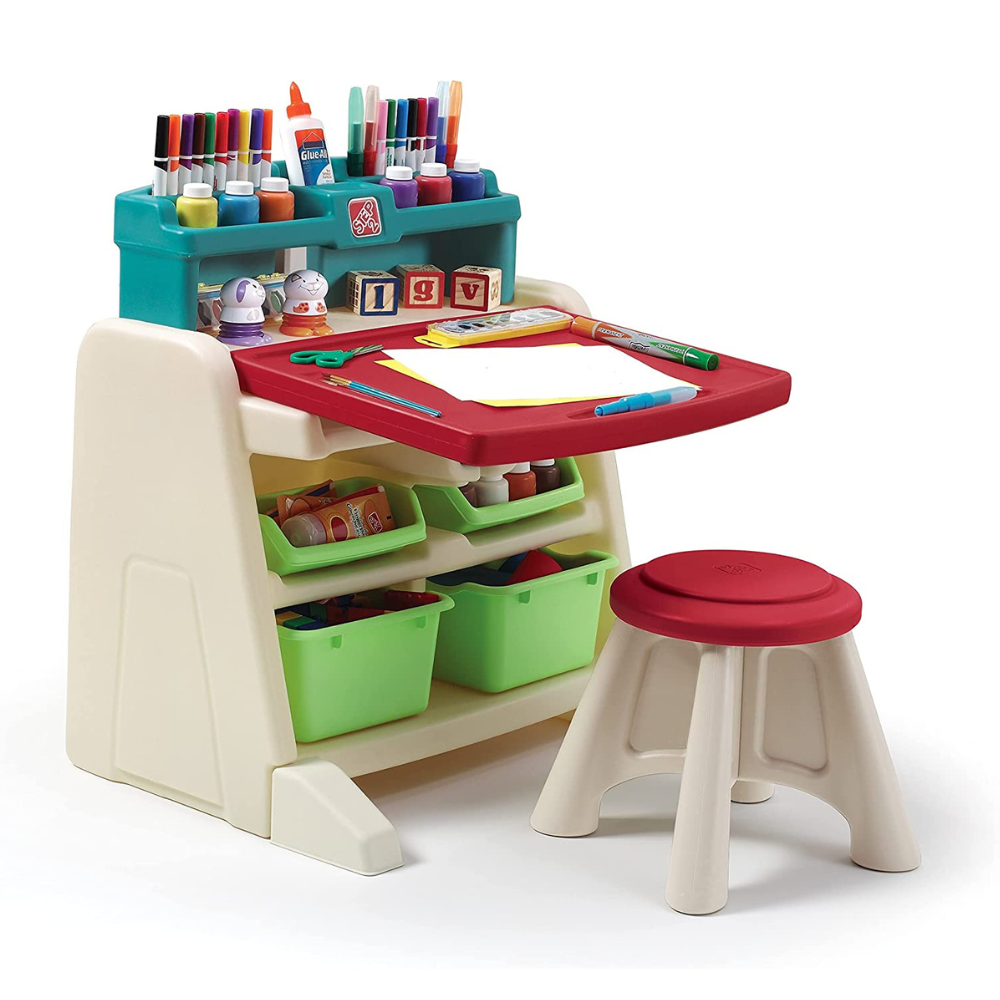 Step2 Flip & Doodle Easel Desk with Stool and Plenty of Storage