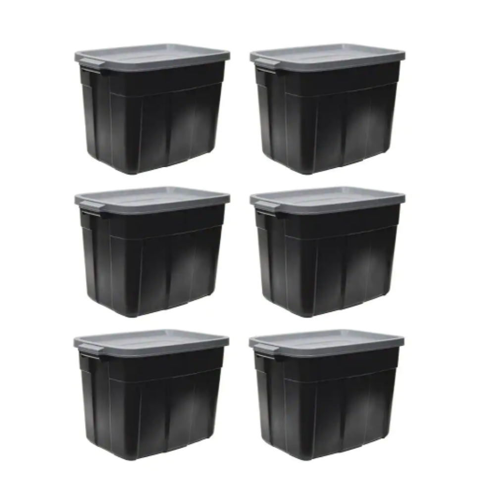 Rubbermaid Roughneck 18-Gal. Storage Tote Container Organizer in Black/Cool Gray (6-Pack)