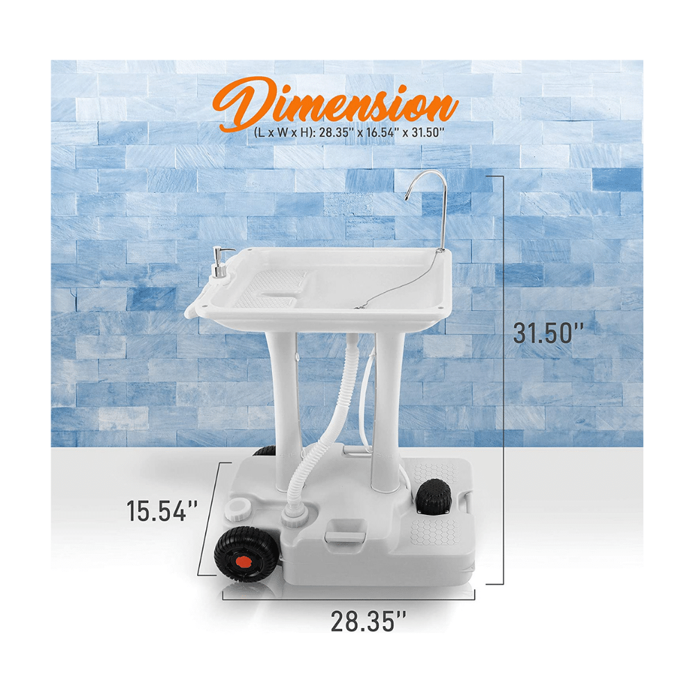 SereneLife Portable Camping Sink With Towel Holder & Soap Dispenser - 30L Water Capacity