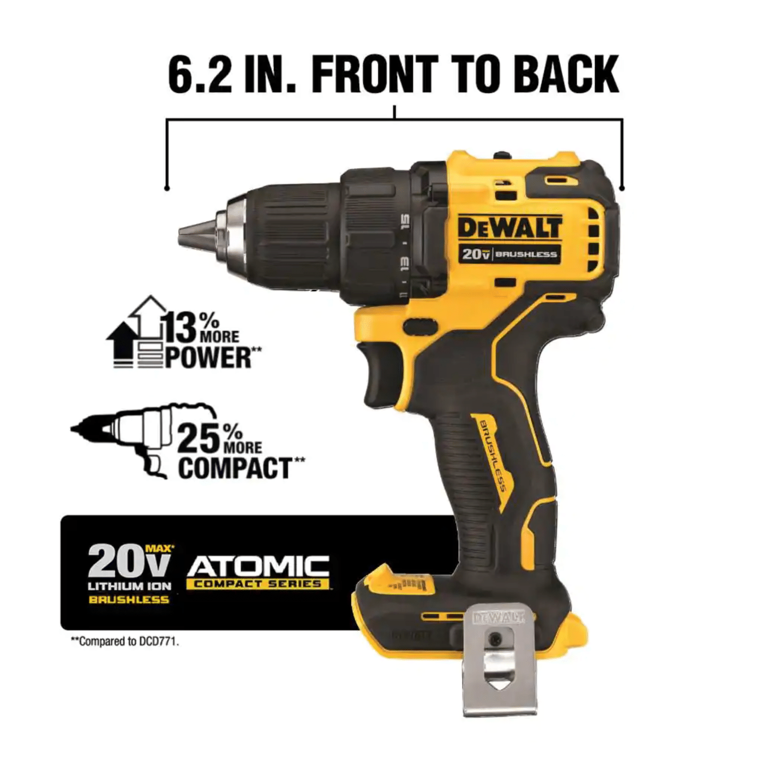 Dewalt Atomic 20V Max Cordless Brushless Compact 1/2 in. Drill/Driver. (2) 20-Volt 1.3Ah Batteries & Reciprocating Saw (DCD708C2WCS380B)