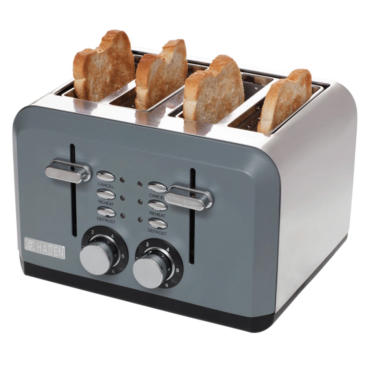 Haden 75007 Perth Wide Slot Stainless Steel Retro 4 Slice Toaster. Slate Gray