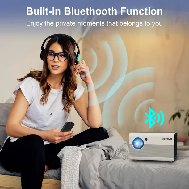 Bigasuo Native 1080P Bluetooth Projector.Portable Mini Home Video Projector With Hifi Stereo