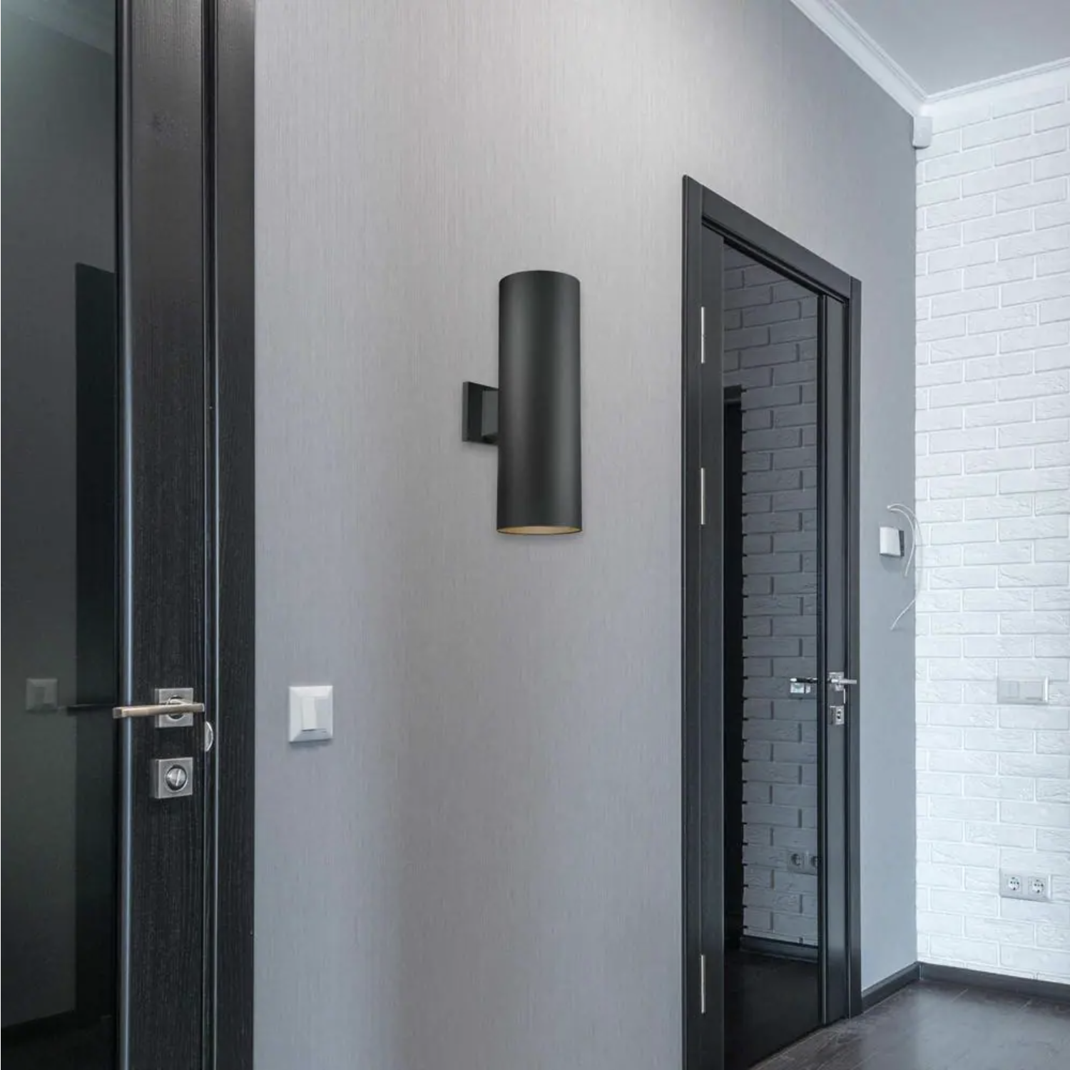 Volume Lighting Large 2-Light Black Aluminum Integrated LED Outdoor/Indoor Wall Mount Cylinder Light Sconce