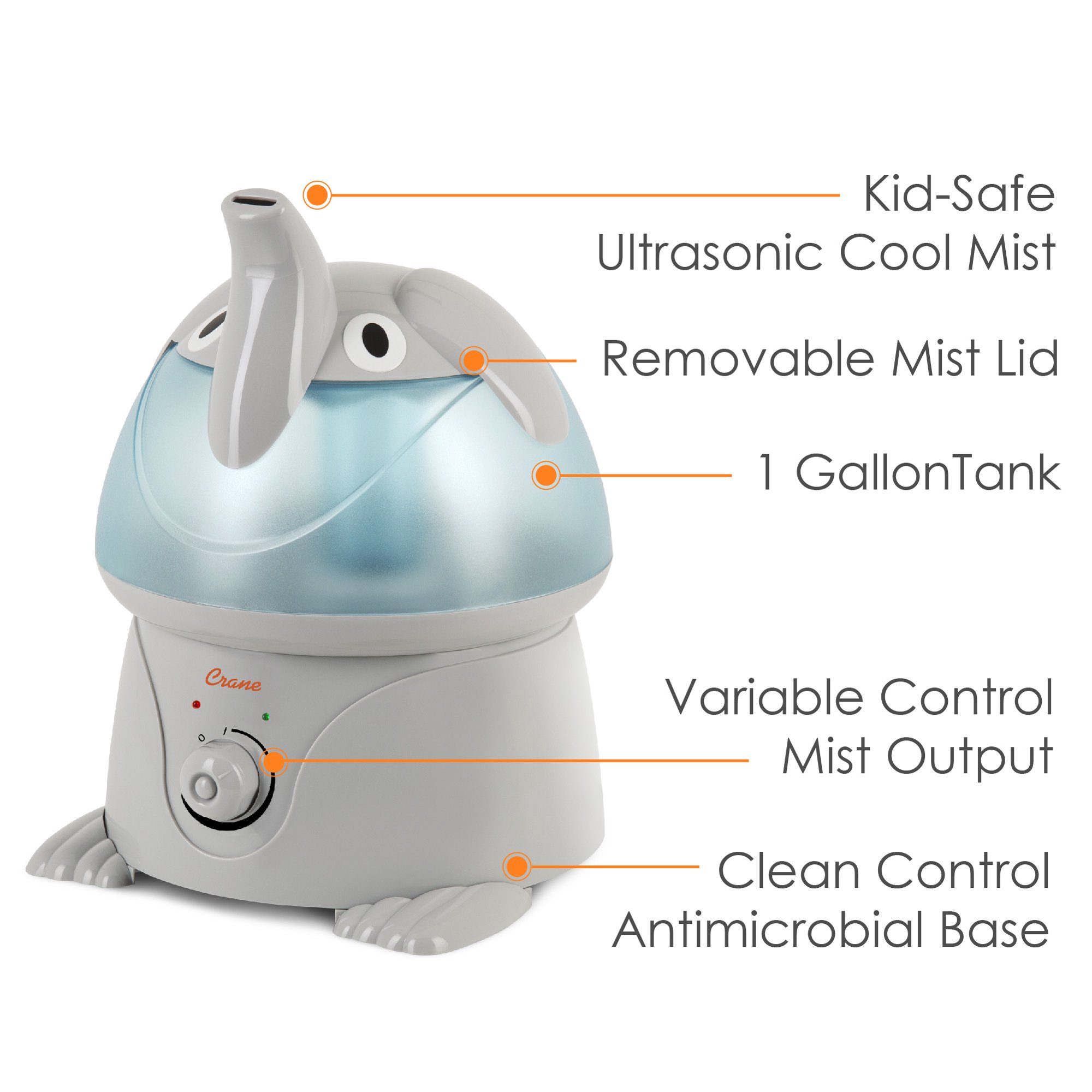 Crane Adorable Ultrasonic Cool Mist Humidifier. Elephant