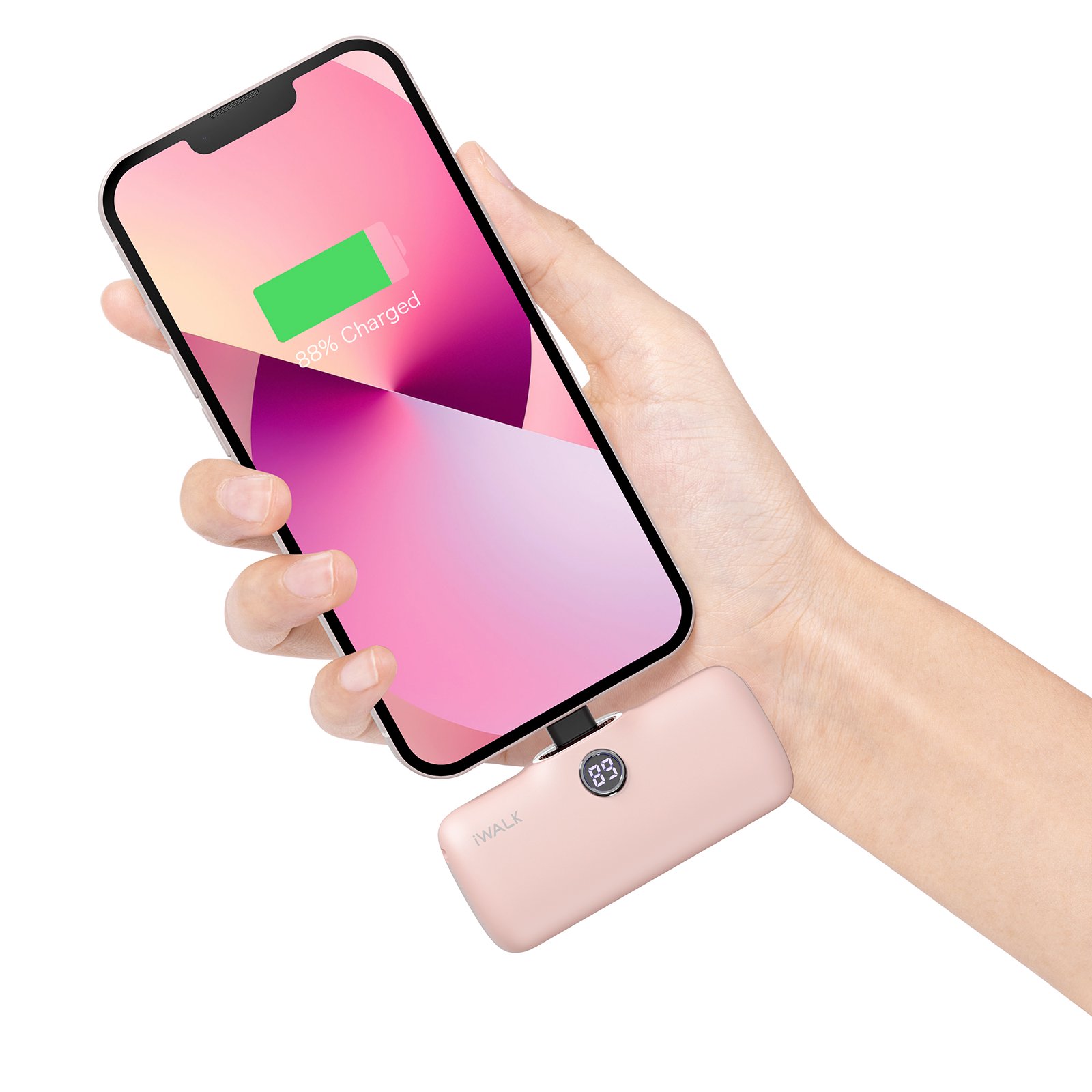 iWALK Portable Charger 4800mAh Power Bank Fast Charging. Compatible with iPhone. Pink