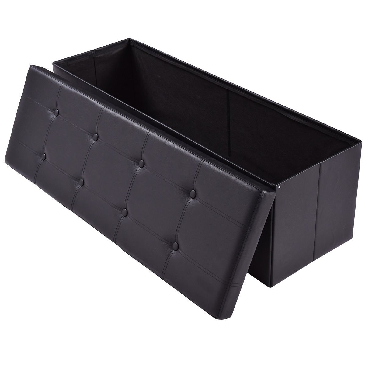Costway 45”x15”x15” Large Folding Storage Faux Leather Ottoman Pouffe Box Stool. Black