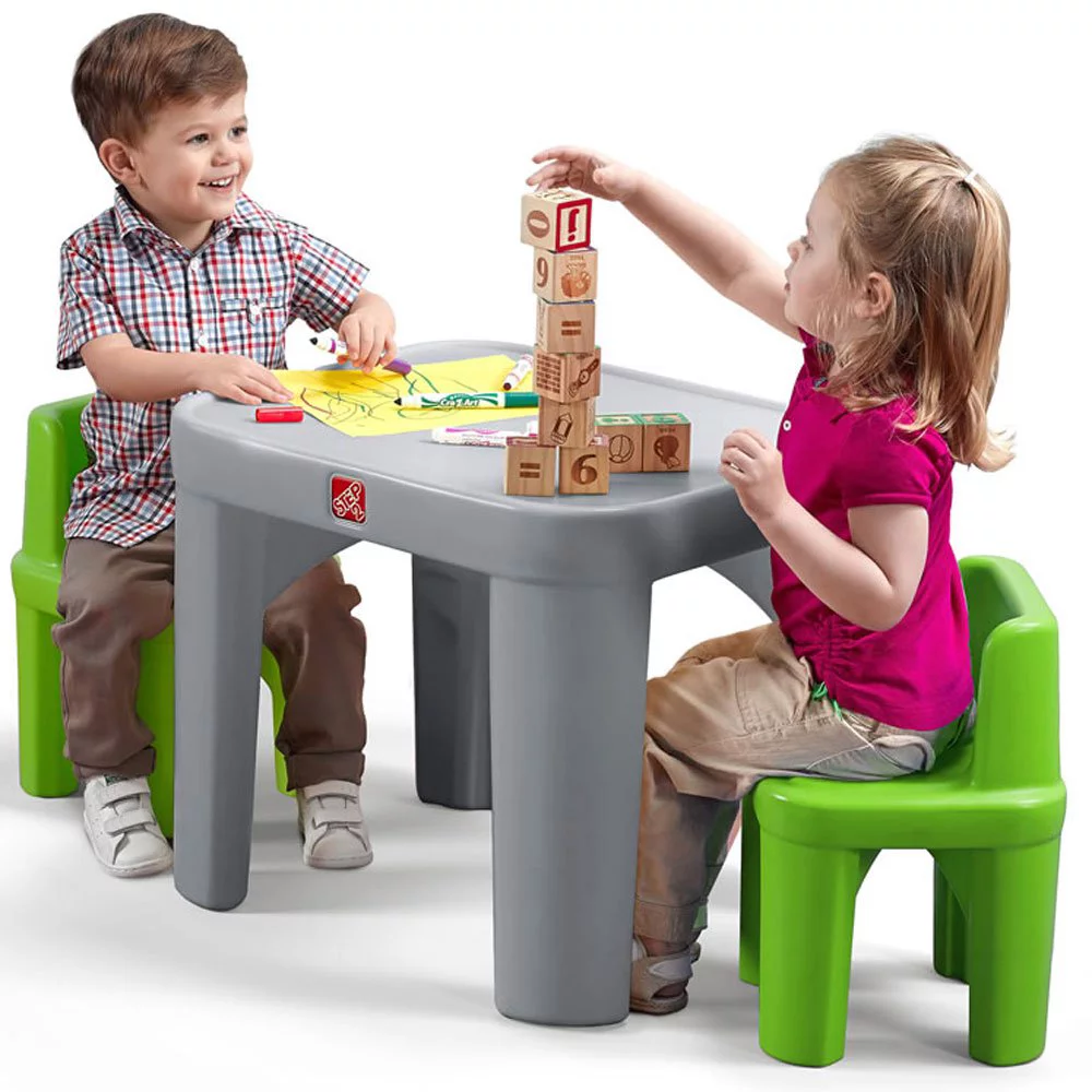 Step2 Mighty My Size Kids Plastic Table and Chairs Set. Gray