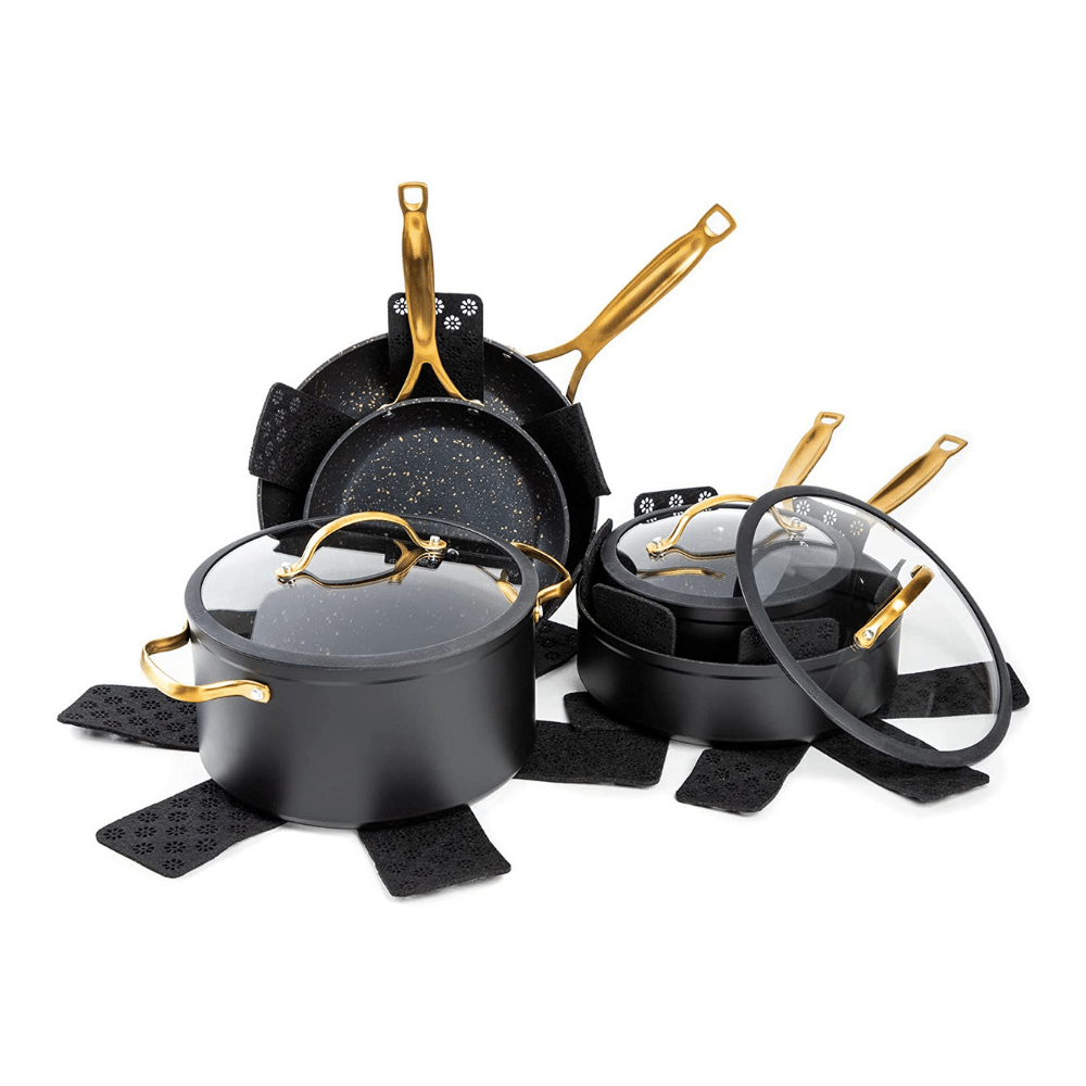 Thyme & Table Non-Stick 12 Piece Gold Pots And Pans Cookware Set
