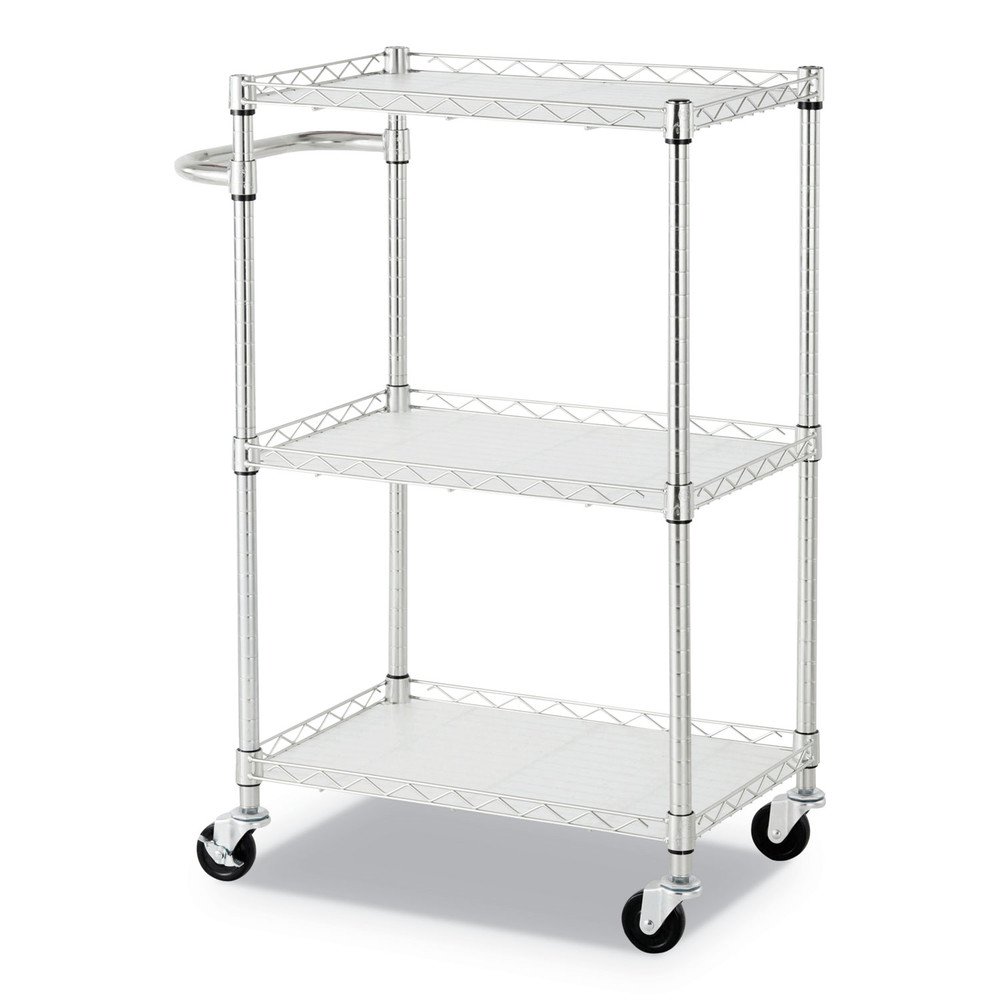 Alera ALESW322416SR 24 in. x 16 in. x 39 in. 500 lbs. Capacity 3-Shelf Wire Cart with Liners. Silver