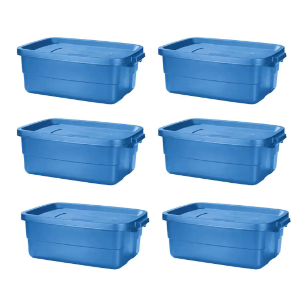 Rubbermaid Roughneck 10-Gal. Storage Tote Container in Heritage Blue (6-Pack)