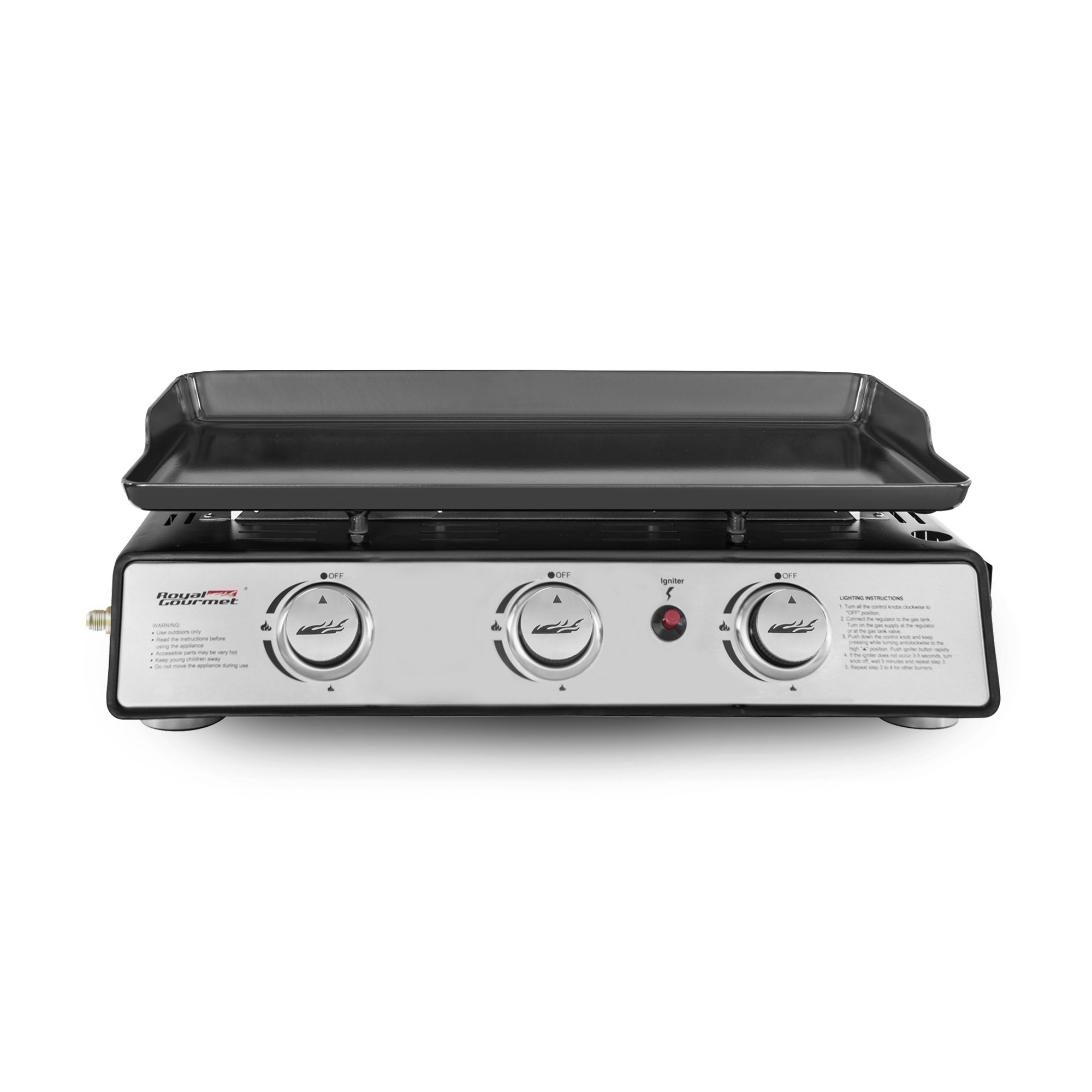 Royal Gourmet PD1301S Portable Tabletop 24″ Gas Grill. 3-Burner Griddle. 25500 BTU