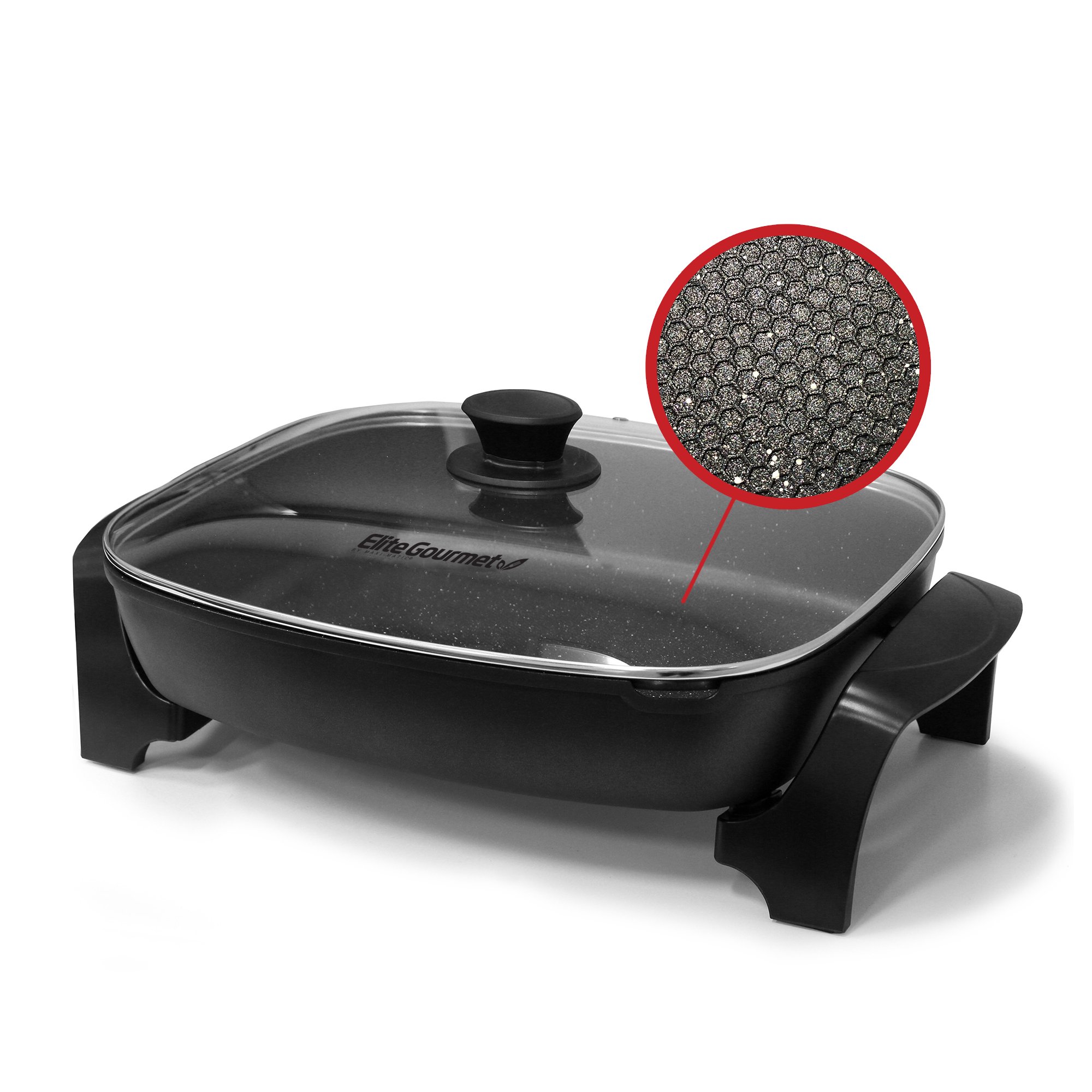 Elite Platinum EG-6203 10.5-Quart Jumbo Electric Skillet with Easy-Pour Spout. Black