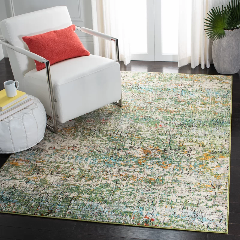 Bungalow Rose Jyn Machine Woven/Power Loomed Performance Green/Turquoise Rug. Rectangle 12′ x 15′