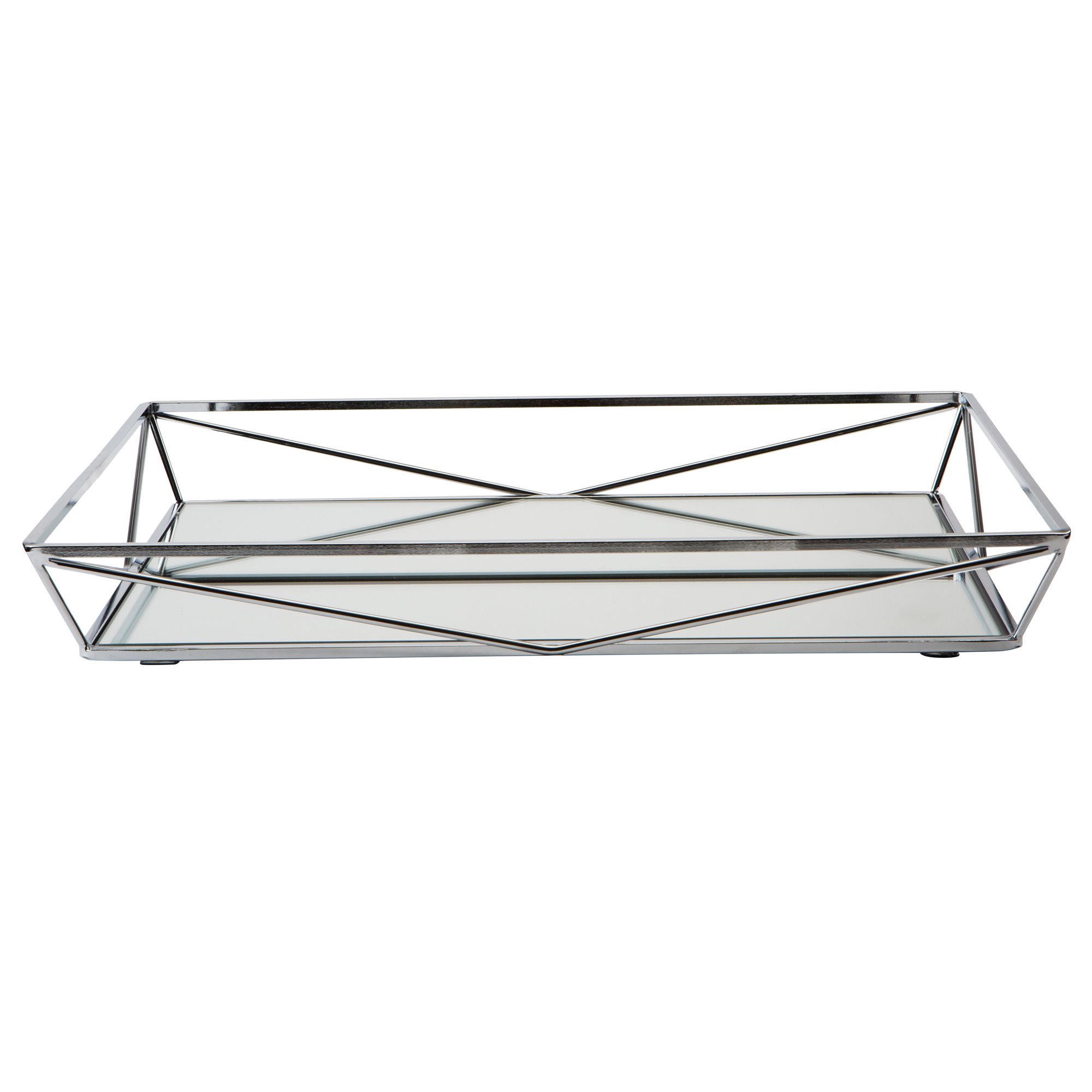 Home Details 11″ x 15.75″ Rectangular Geometric Mirrored Vanity Tray. Chrome Silver