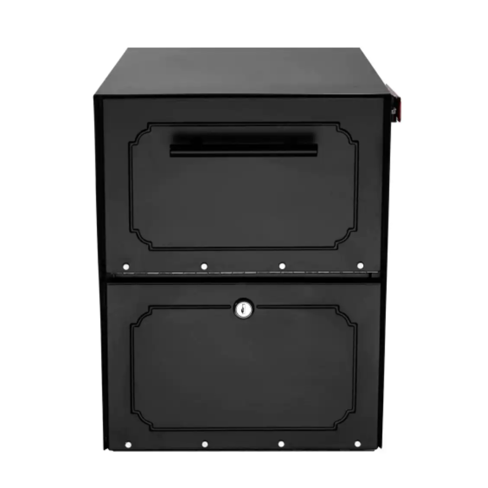Architectural Mailboxes Oasis Black. Extra Large. Steel. Locking. Post Mount or Column Mount Mailbox with Outgoing Mail Indicator