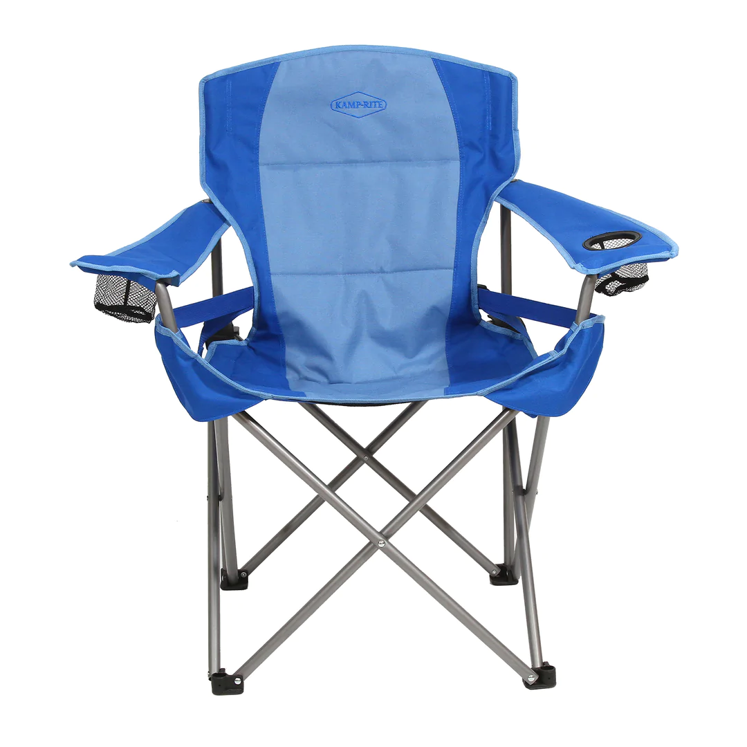 Kamp Rite Padded Folding Camp Chair w/Lumbar Support & Cupholders. Blue (2 Pack)
