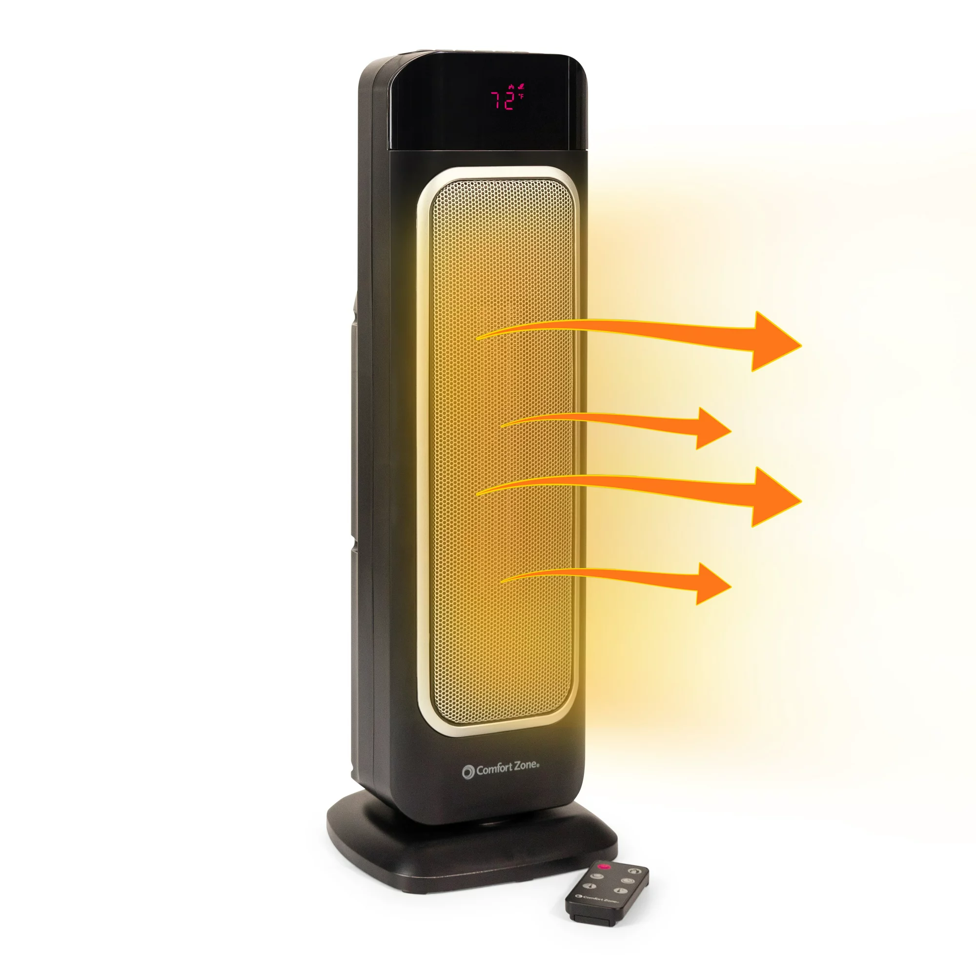 Comfort Zone 1500W. Electric. Oscillating Tower Heater W/Remote. Digital Display. Black