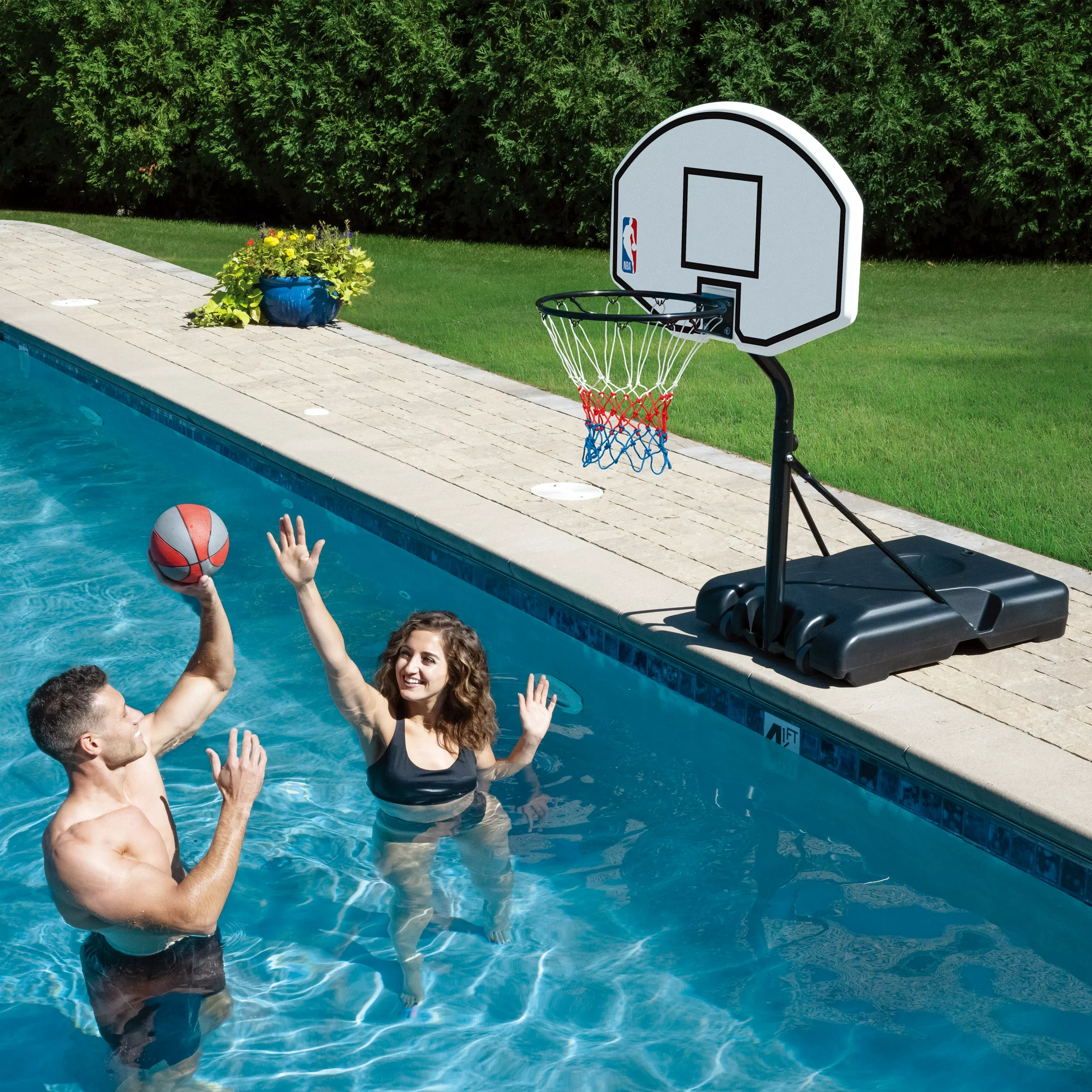 NBA Official 35″ Portable Poolside Basketball Hoop with Portable Wheeled Base