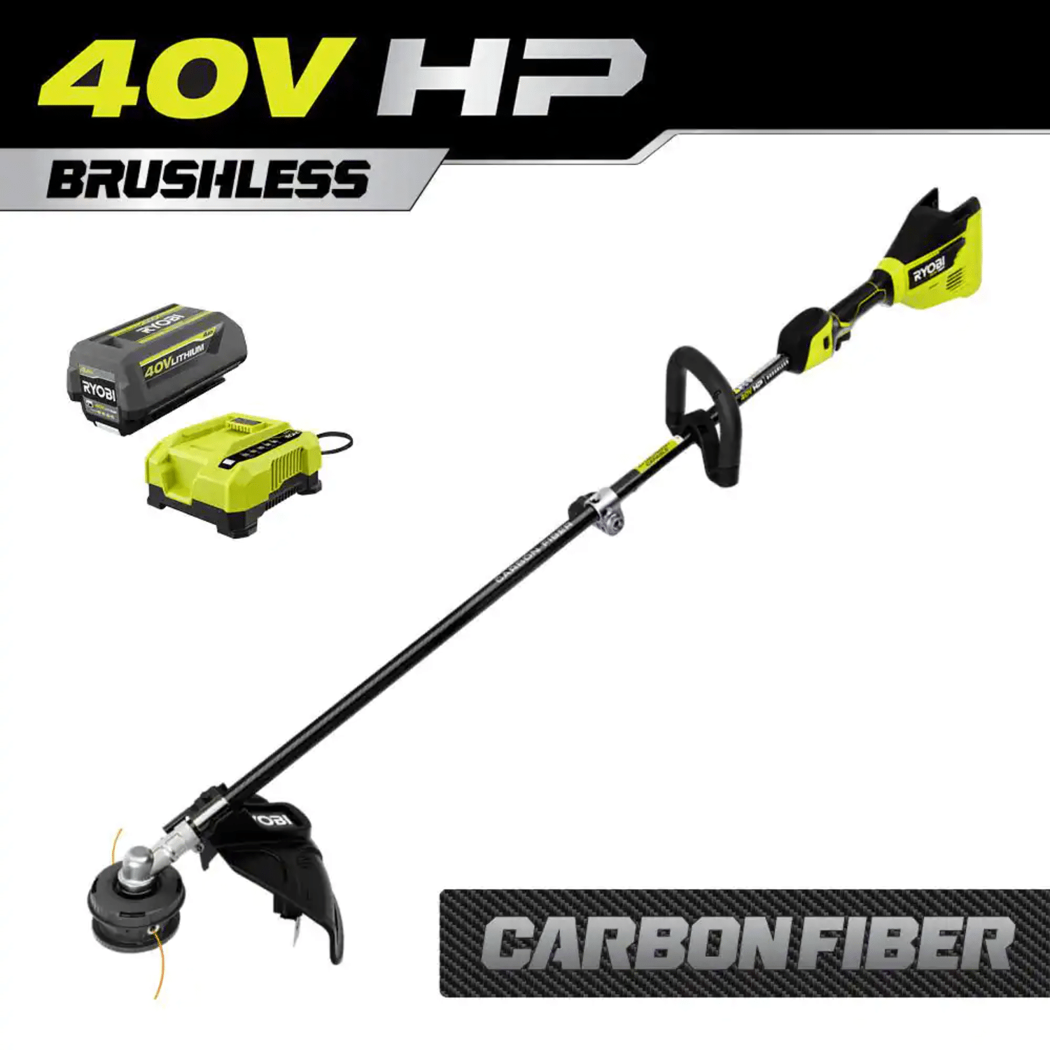 Ryobi 40V HP Brushless 15 in. Cordless Carbon Fiber Shaft Attachment Capable String Trimmer