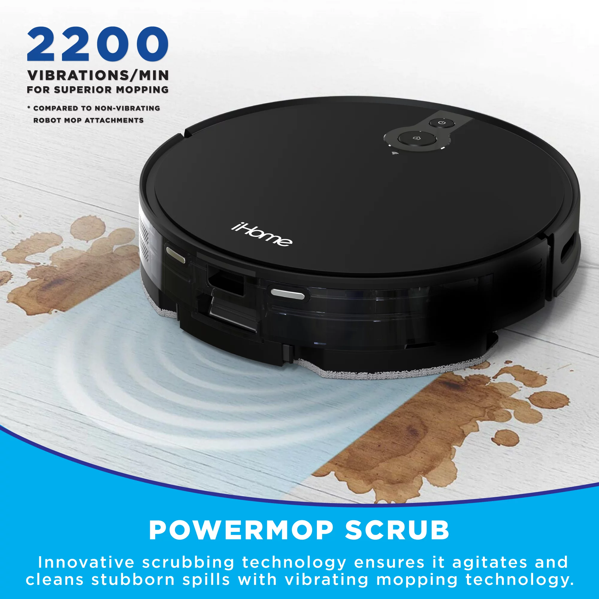 iHome AutoVac Eclipse 2-in-1 Robot Vacuum and Vibrating Mop. HomeMap Navigation. 2200pa Strong Suction. Google and App Control