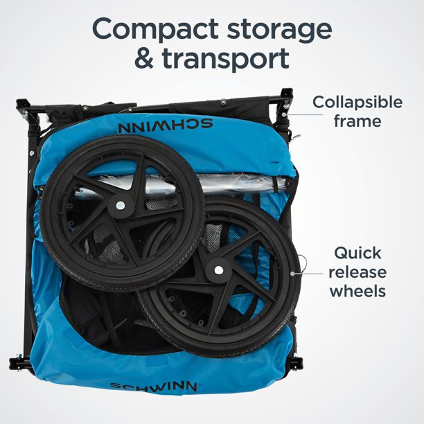 Schwinn Shuttle Foldable Bike Trailer. 2 Passengers. Blue / Black