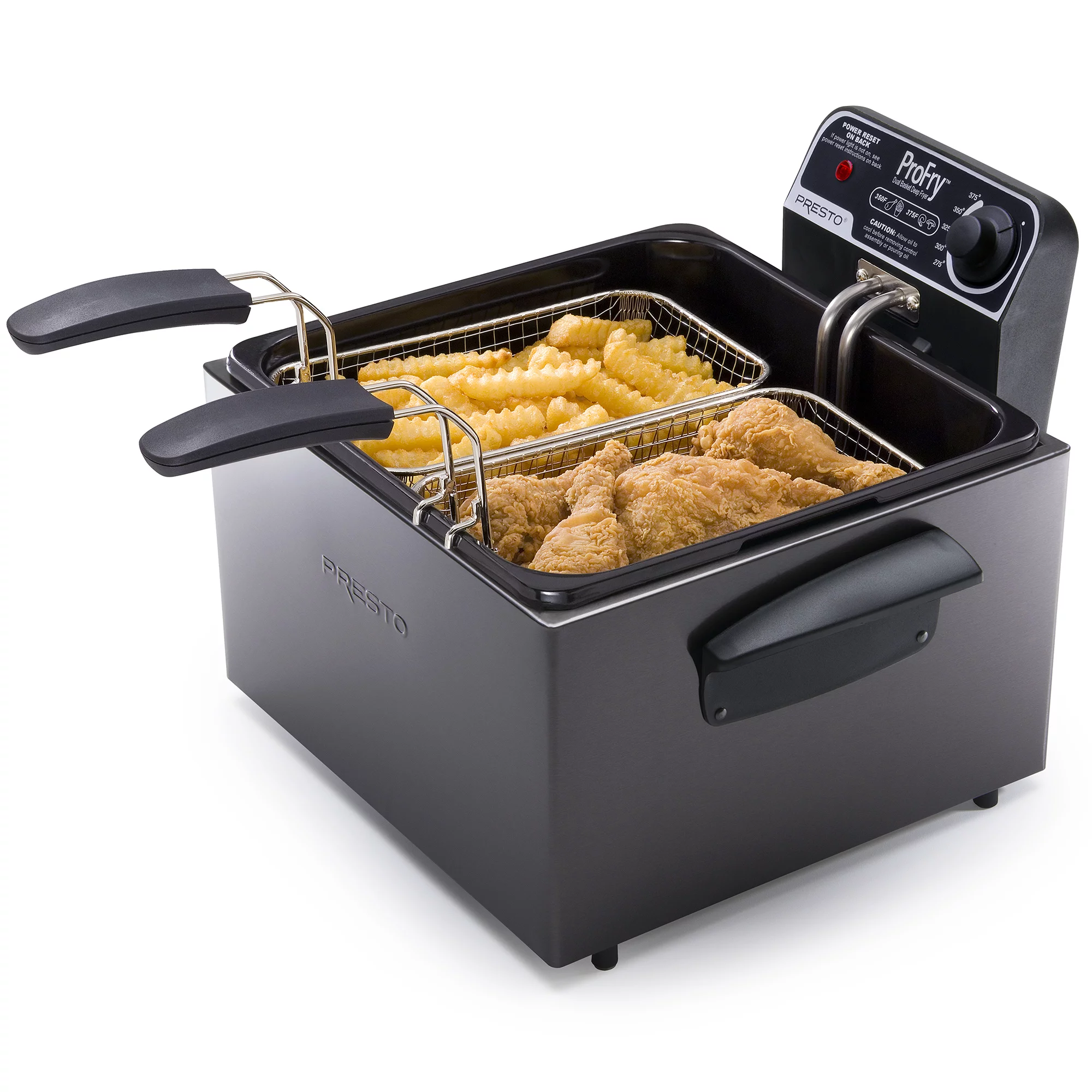 Presto 5Qt Dual Basket Pro Fry Immersion Element Black Deep Fryer 05489