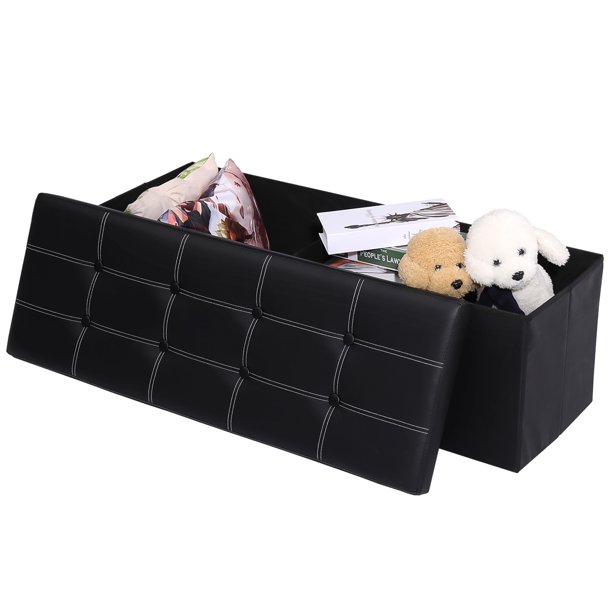 Lusimo 43 Inches Folding Storage Ottoman Bench. Black