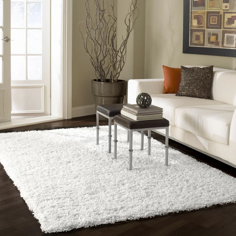 Mercer41 Exmouth Contemporary Performance Shag Off White Rug. Rectangle 10-6″ x 14′