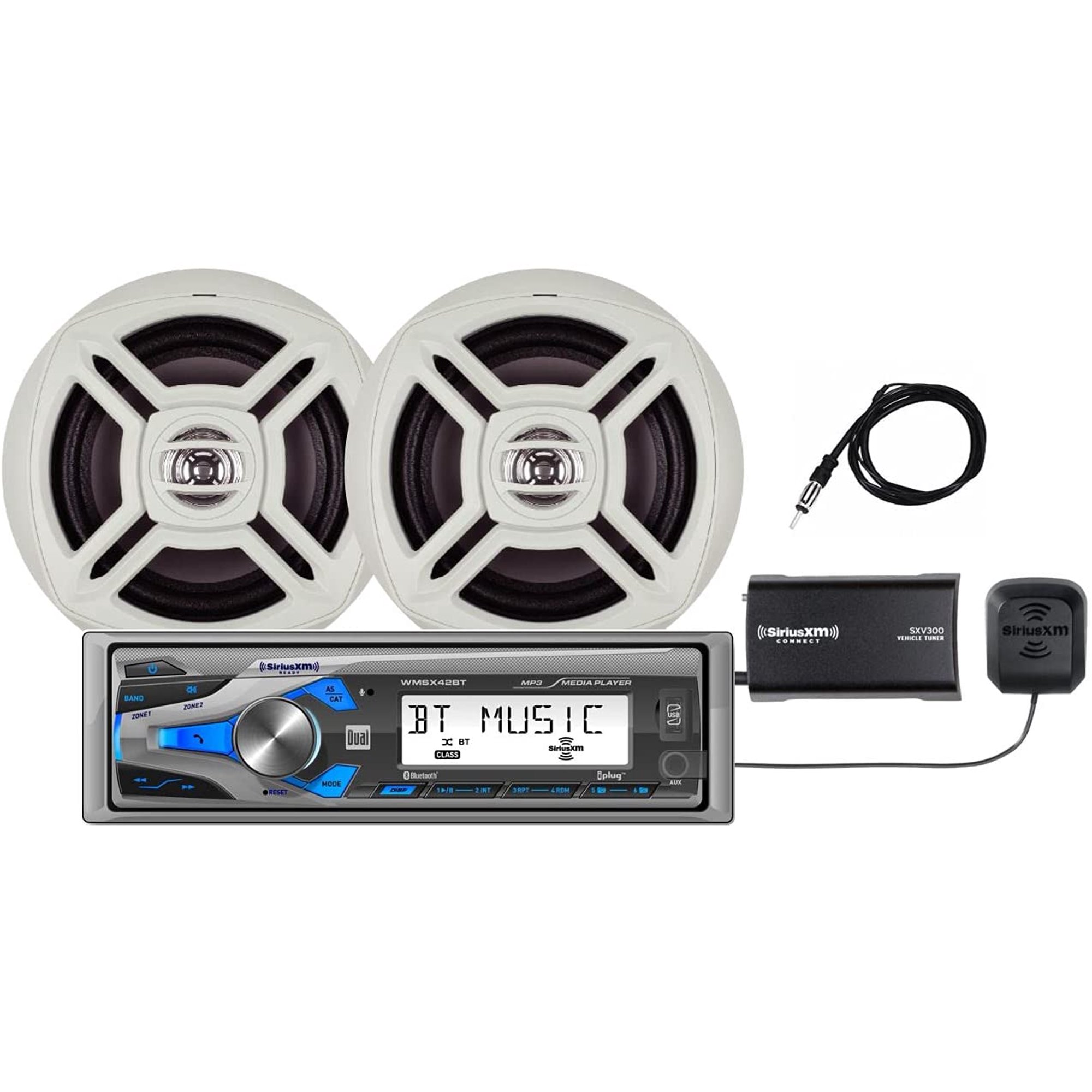 Dual Electronics WCPSX422BT 8 Character LCD Single DIN Marine Stereo. SiriusXM SXV300 Tuner