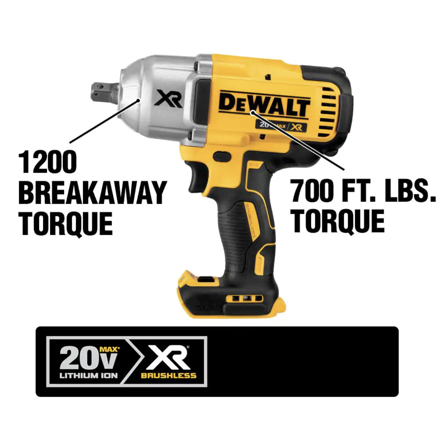 Dewalt 20-Volt MAX XR Cordless Brushless 1/2 in. High Torque Impact Wrench with Detent Pin Anvil. (1) 20-Volt 4.0Ah Battery (DCF899M1)