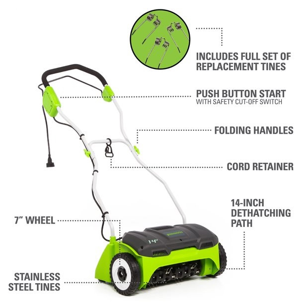 Greenworks 14 in. 10 Amp Corded Electric Dethatcher. DT14B00