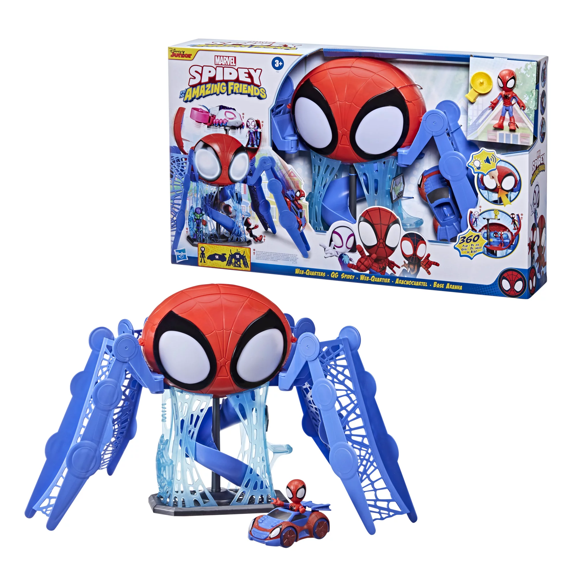 Spidey And His Amazing Friends Web-Quarters Playset. Action Figure And Vehicle