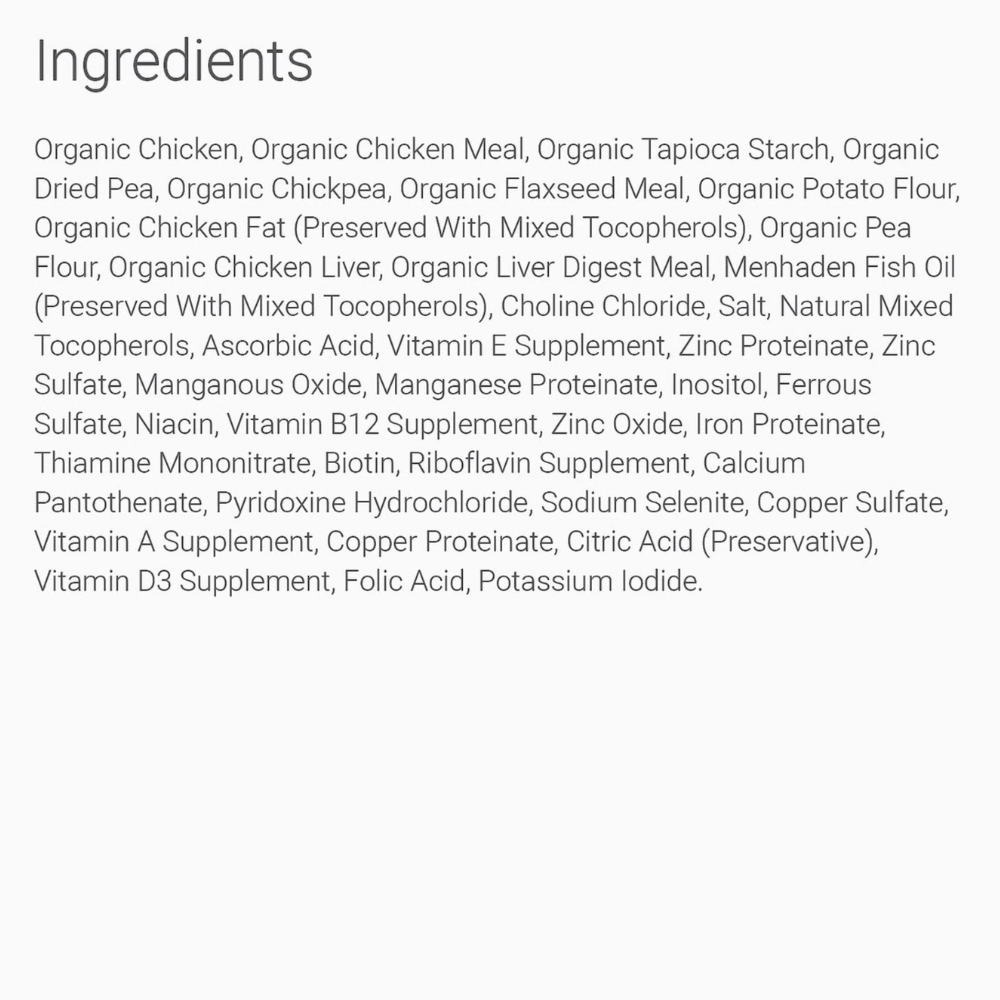 Tender & True Organic Grain-Free Chicken & Liver Recipe. 20-lb bag